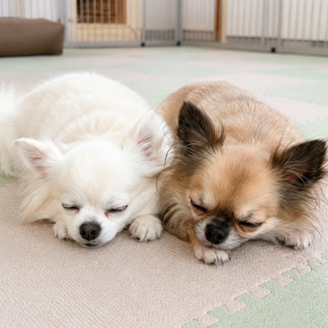 寝る2匹の犬